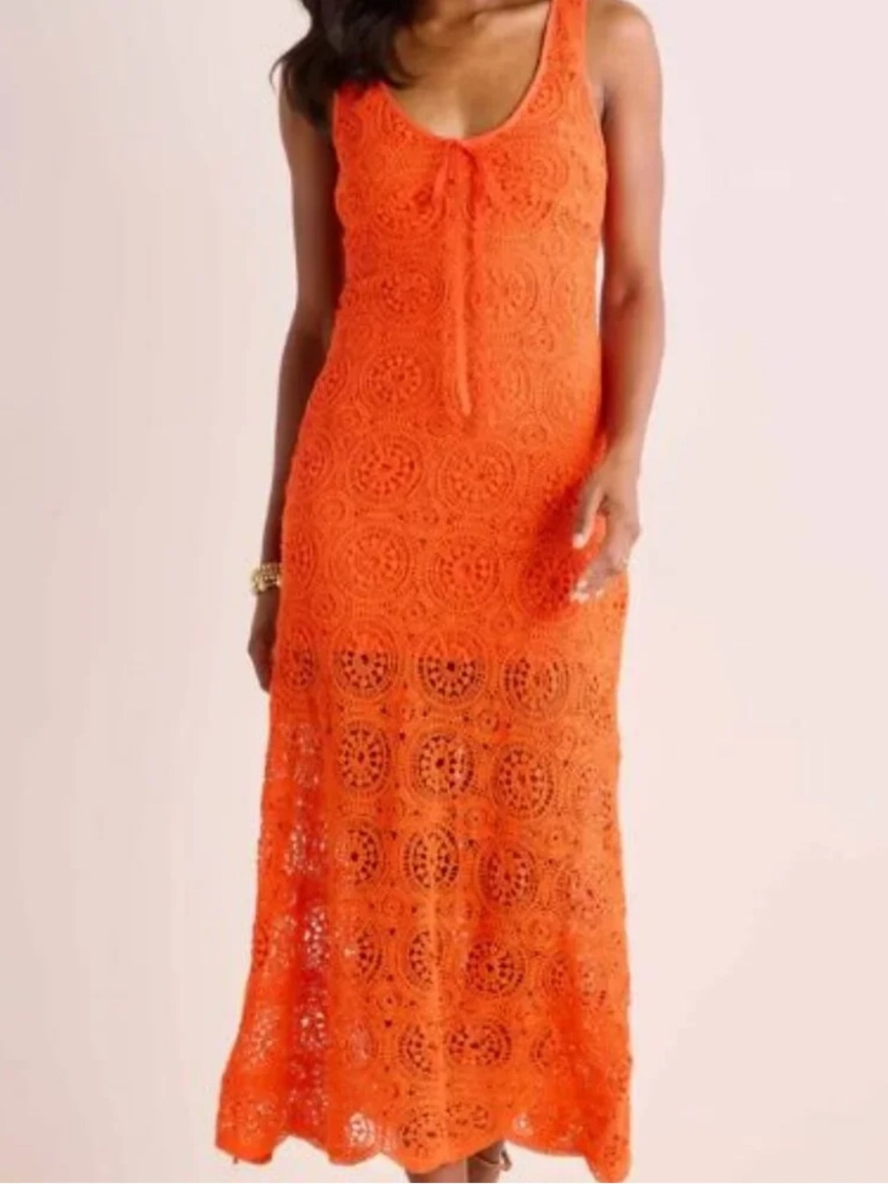 AVARA Crochet Maxi Dress Orange Sleeveless Size Small